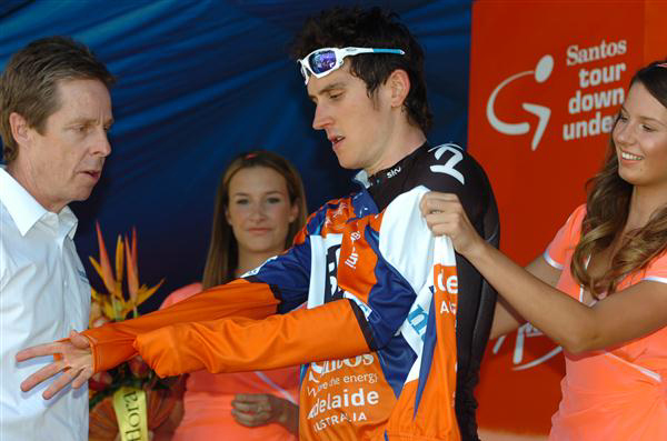 Geraint Thomas on the podium